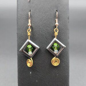 Copper And Brass Handmade Swirl Hematite Stone Earrings A6537